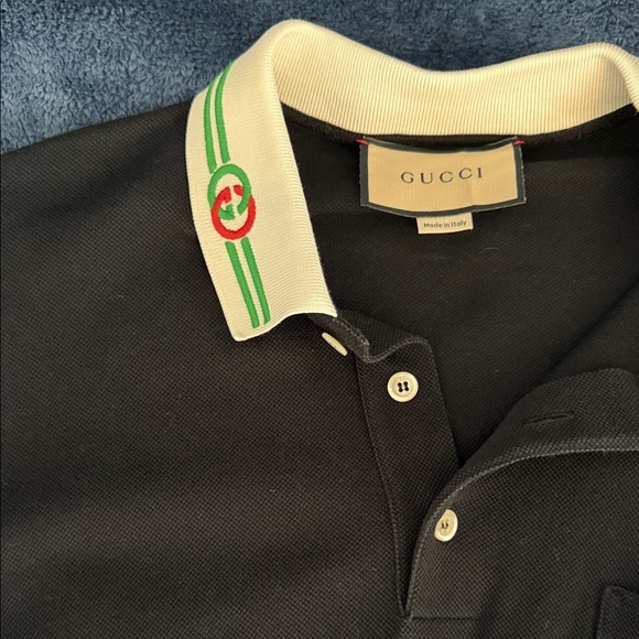 Men’s Gucci Polo Shirt in Black with White and Green Accents - Picture 1 of 5